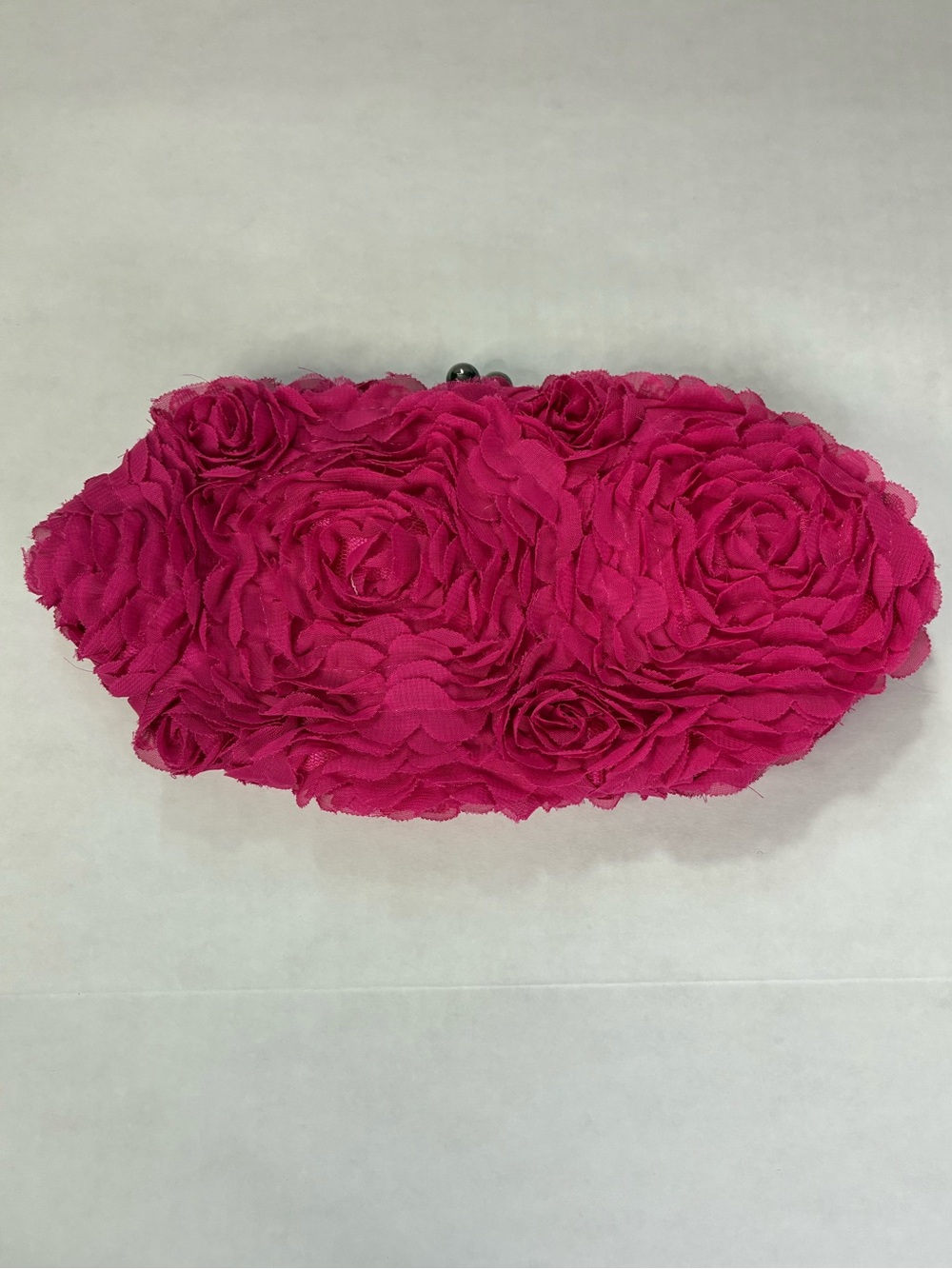 Fuchsia Pink Floral Rosette Evening Clutch Bag Black Chain Strap Festive Chic